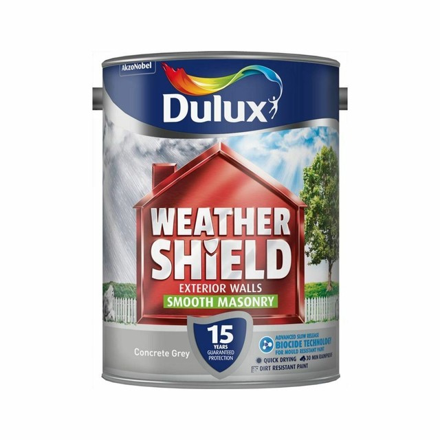 Dulux WeatherShield Exterior Smooth Masonry Paint 5l Concrete Grey for