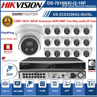 Hikvision Acusense 16ch 16PoE Systems 8MP Mic IP Camera DS-2CD2386G2-ISU-SL lot