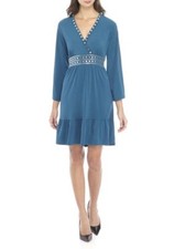 MICHAEL Kors Size XS NEW $155 Grommet Hardware Dress Teal Blue Fit and Flare