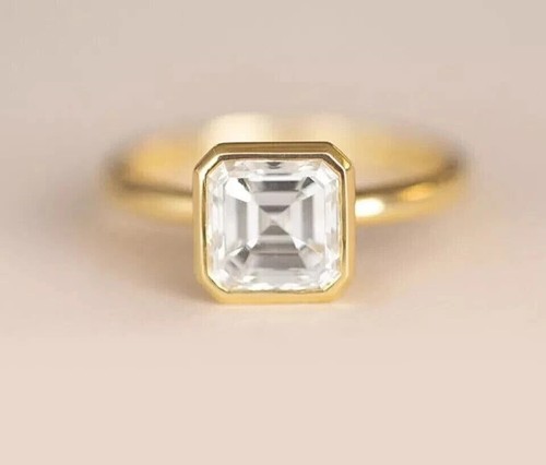 Bezel Set Asscher Cut Simulated Diamond Engagement Ring 14k Yellow Gold Plated - 第 1/4 張圖片