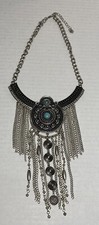 Women's Bib Fashion Turquoise Silver Tone Necklace