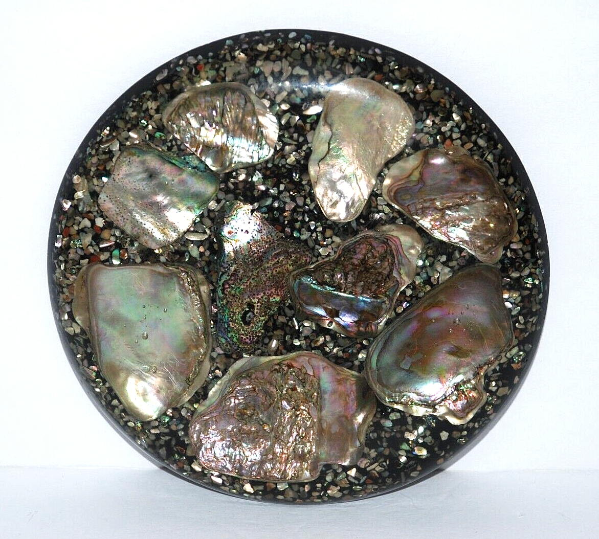 Abalone Seashell Resin Lucite Acrylic Trivet Hot Plate Coaster Footed 6 5/8