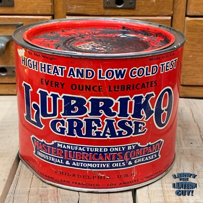 Vintage LUBRIKO GREASE MASTER LUBRICANT Co. Philidelphia Grease Can Gas Oil USA
