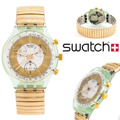 Mint 1993 Swatch Chrono GOLDEN GLOBE SCG100 Steel Bracelet