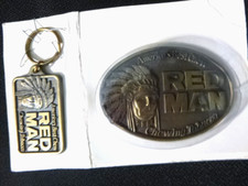 Pinkerton Tobacco Co 1988 Red Man Belt Buckle Sealed and Keychain