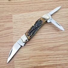 Rough Ryder Swayback Pocket Knife Carbon Steel Blades Cinnamon Stag Bone Handle