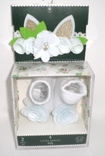 Laura Ashley Baby Headwrap and Sock Set Stepping Stones White Flowers