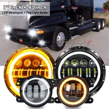 for Freightliner Coronado 7inch Round LED Headlights 4 inch LED Fog Light Combo