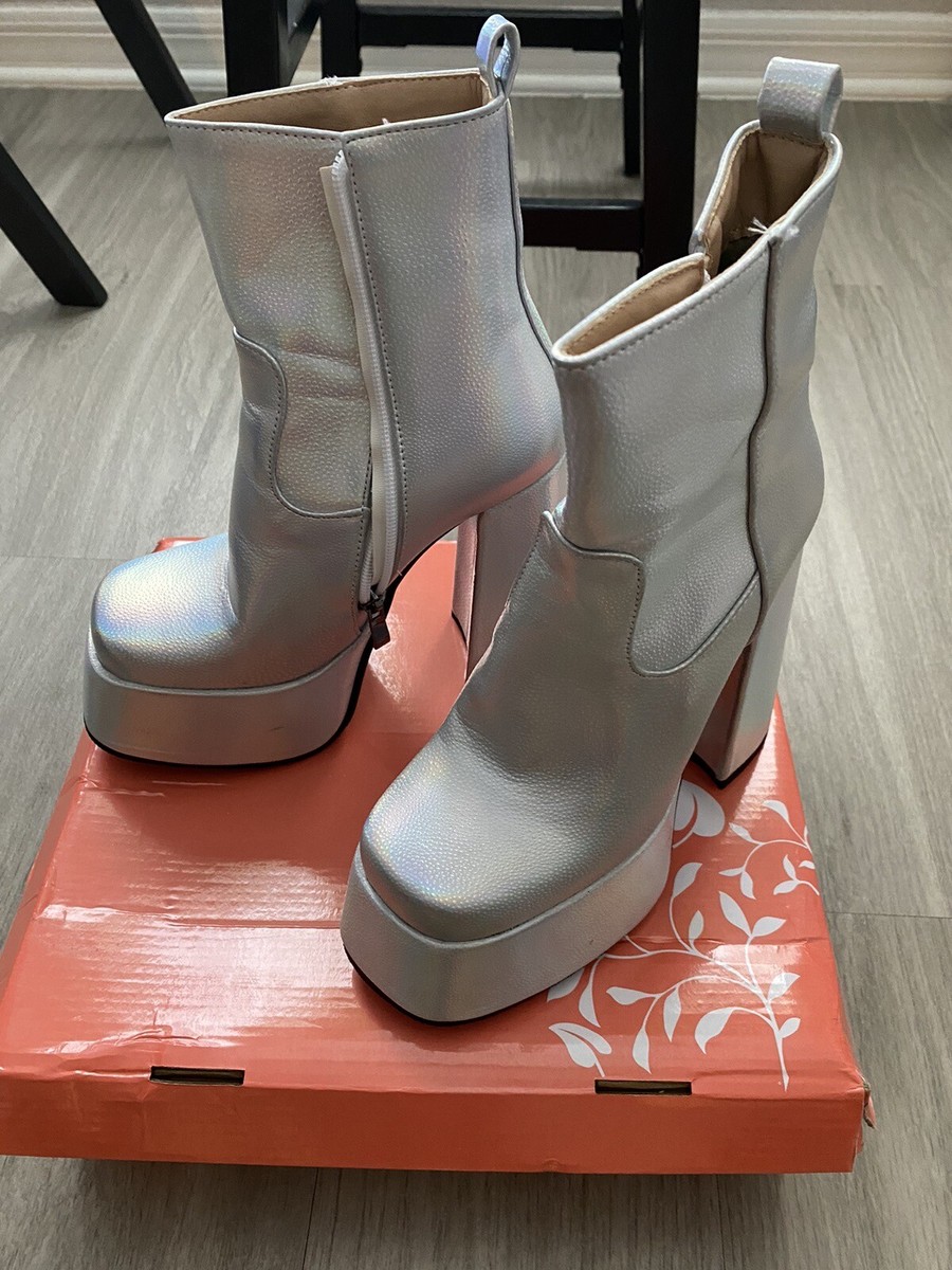 Chunky Heel Iridescent Ankle Boots NIB SZ 35/US