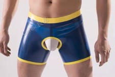 Latex Rubber Men's Open Front Hole Crotchless Boxer Briefs Shorts Underwear BDSM