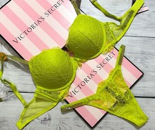 Victoria  s Secret Shine Strap 2 piece Push-Up Bra Thong Set Limelight