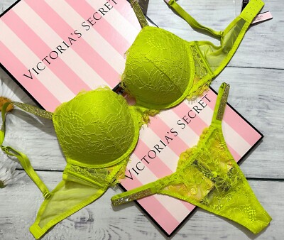 Victoria's Secret Shine Strap 2 piece Push-Up Bra Thong Set