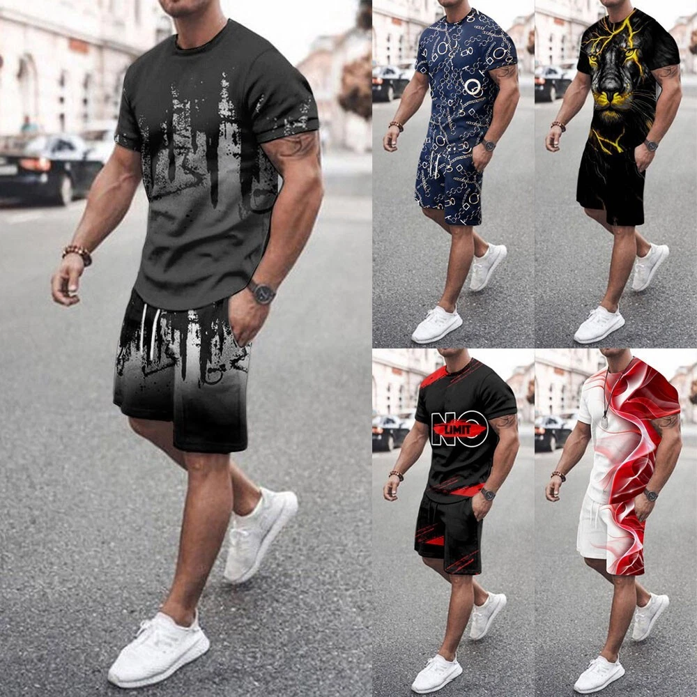 Juego de Sudaderas de Verano para Hombre Mangas Cortas Camiseta y