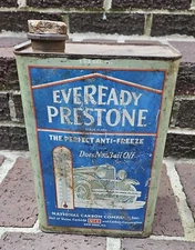 Vintage EVEREADY PRESTONE 1 Gallon Antifreeze Advertising Tin-copyright 1929