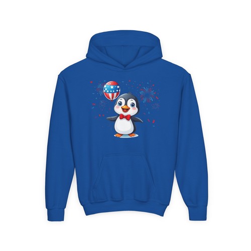 Patriotic Penguin Hoodie, fireworks Kids Sweatshirt Independence Day, - Picture 20 of 29