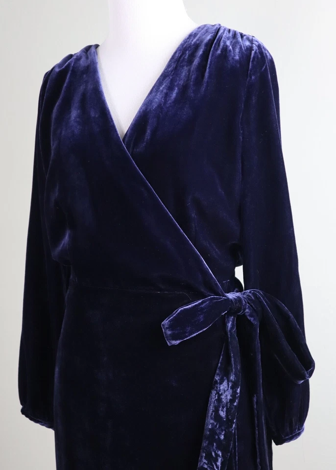 Vestido J.CREW $148 Azul Marino Sólido Corpeado Terciopelo Forrado Verdadero Envolvente Talla 10 Foto 3 de 4
