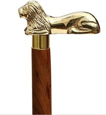 Antique lion Brass Head Handle brown 3 Fold Wooden Walking Stick New Handmade