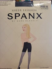 New! Sheer Fashion SPANX 384 Black Diamond Patterned Sheers Size D Pantyhose