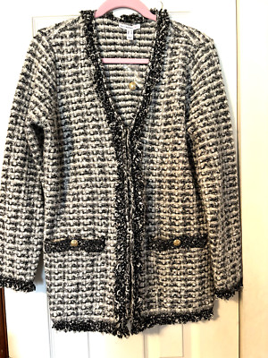 Issac Mizrahi Fringe Trim Tweed Jacket        M