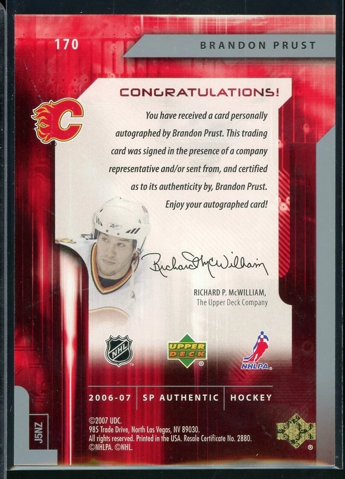 2006-07 SP Authentic Future Watch #170 Brandon Prust Autographs RC 256/999 - Image 2 of 2