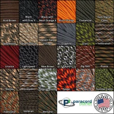 550 Paracord Solid and Camo Rope Outdoors Survival Crafting 10, 25, 50, 100 Feet