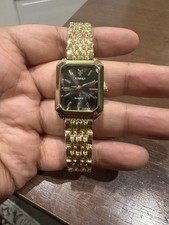 New Black Dial 23mm Womens Fashion Steel Quartz Gold Watch Gift Upto 8in Wrist