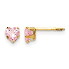 14k Yellow Gold Madi K 4mm Pink CZ Heart Childrens Post Earrings Kids Love Gift