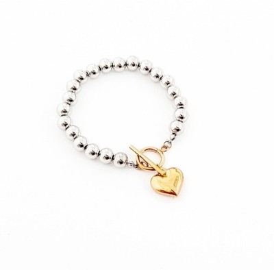 Two Tone Beaded Heart Toggle Bracelet - Waterproof by Pretty Simple NEW!