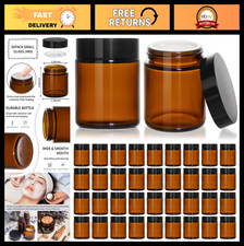 36 Pack 4oz Amber Glass Jars with Black Lids - Empty Cosmetic Containers for Cre