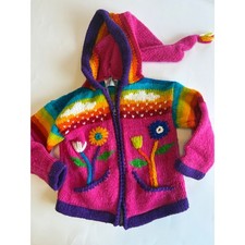 Norskwear Kids 3/4T Rainbow Floral Wool Pixie Hood Zip Cardigan Sweater Ecuador