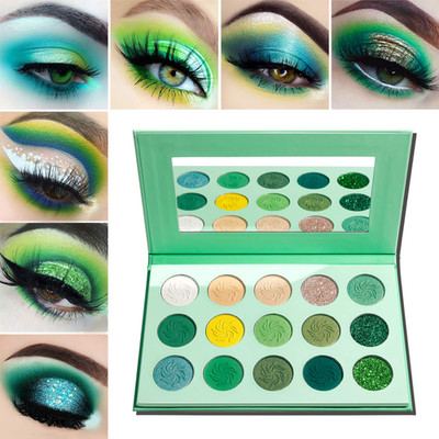 Green Eyeshadow Palette, Green Glitter Eyeshadow Highly Pigmented, Forest Emeral