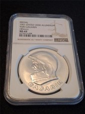 1961-DATED USSR ALUMINUM YURI GAGARIN NGC MS 69 40mm MEDAL.  #MF-1219