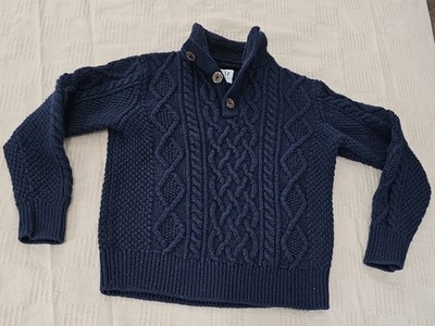 GAP Kids Cable Knit Sweater Button Mock Neck Navy Size Small Fisherman Cottage