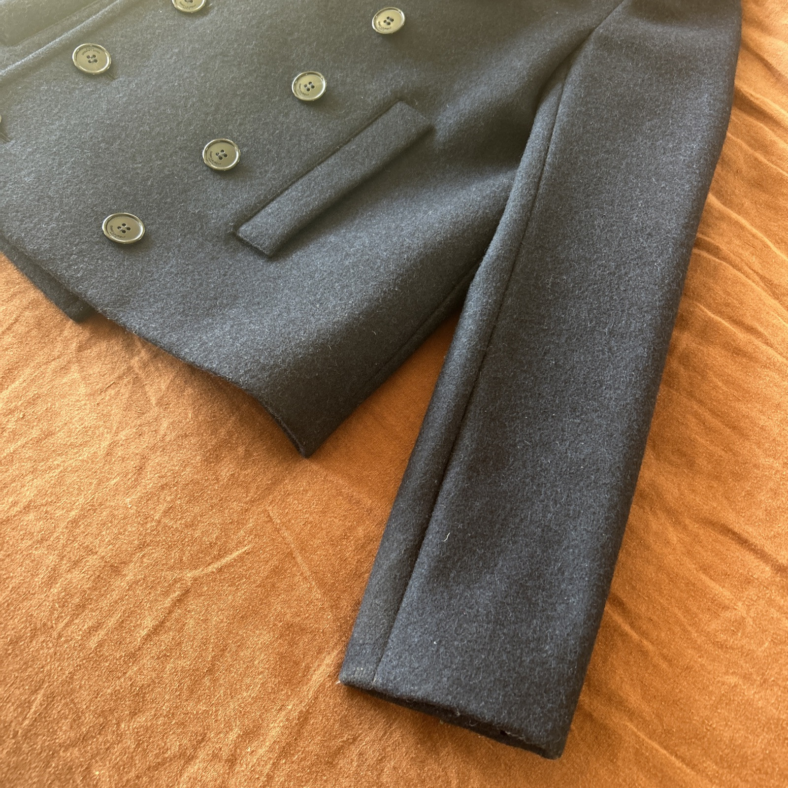 Cappotto Saint Laurent Paris Pavone Lana 38 Piccolo YSL Corto Navy 2013 Slimane