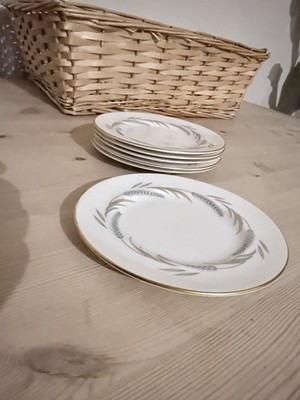 Royal Worcester 6 Beilagenteller 15,5 cm Erntering Vintage Bone China Goldrand