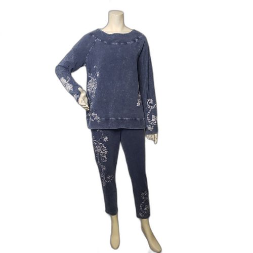 Chicos Zenergy Set Damen Größe 12 14 Blau Bestickt Pullover Oberteil Hose Lounge - Bild 1 von 14