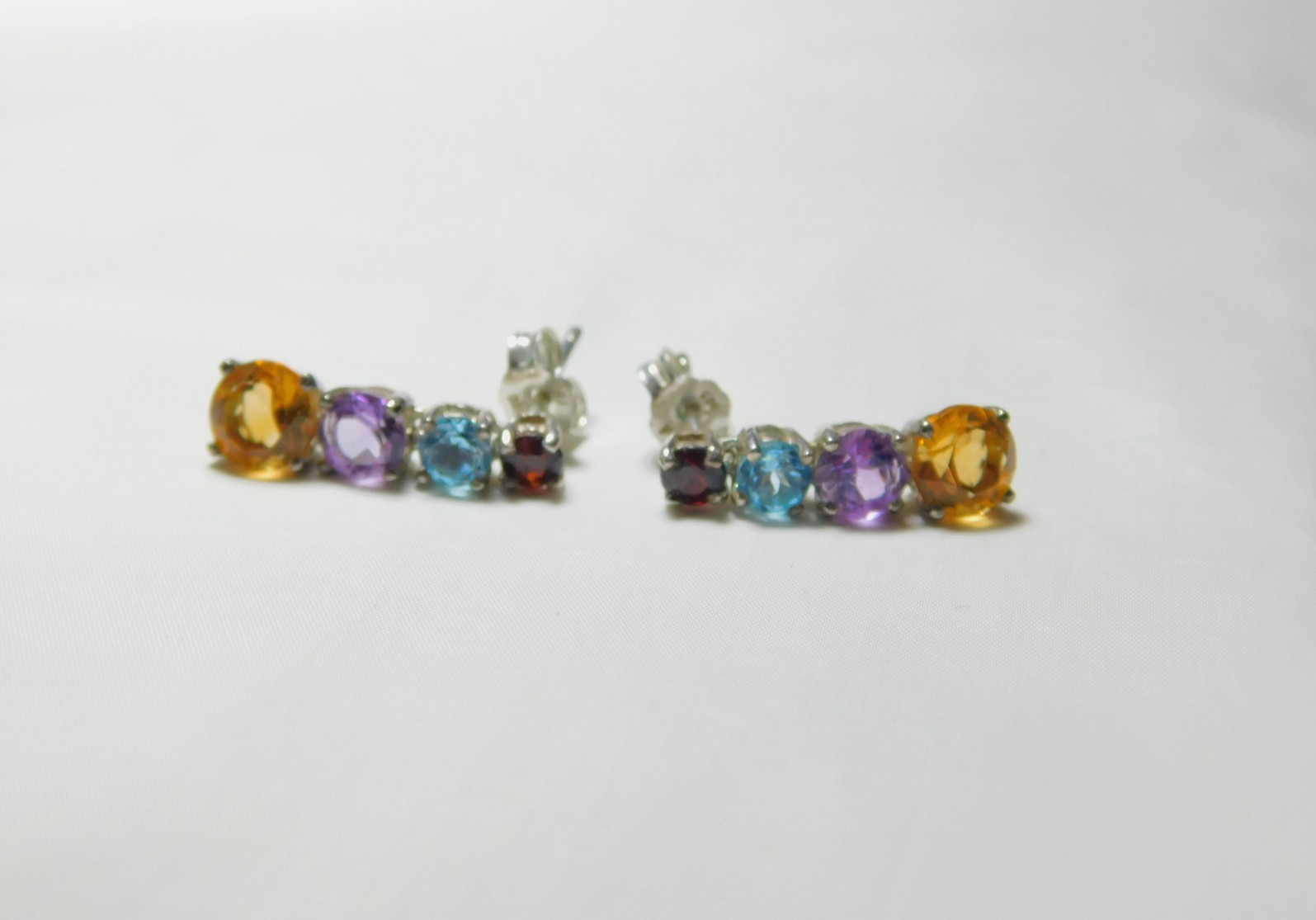 Sterling Silver Multi-Stone Stud Drop Dangle Earr… - image 8