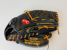 Rawlings Baseball Glove RBG36B Black Leather 12.5" Mitt RHT