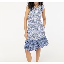 NWT J Crew Factory Midi Blue Floral Cotton Dress with Ruffle Sleeves Size 4