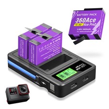2400mAh Battery 3Channel LCD Charger Fits Insta360 Ace Pro/Ace 2 2 PCS