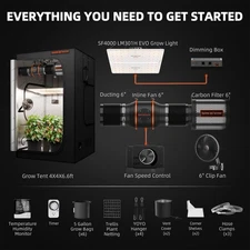 Spider Farmer SF4000EVO LED Grow Light 4X4FT Grow Tent Kit Carbon Filter System