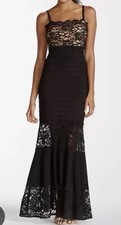 Xscape Lace Tiered Pleated Mermaid Black Gown Sz 8 Formal Wedding Whimsigoth