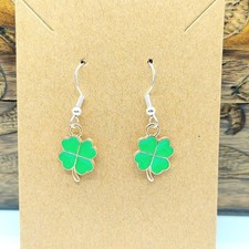 Green St Patrick's Day Earrings Four Leaf Clover