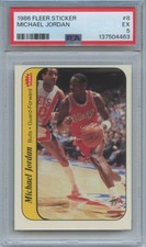 Michael Jordan 1986-87 Fleer Sticker Rookie Card RC Chiago Bulls #8 PSA 5. rookie card picture