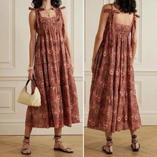 ULLA JOHNSON Cordelia Midi Dress Sz 00 XS Rosebud Boho Babydoll Cotton Smocked
