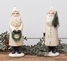 Set of 2 Primitive Resin St Nick / Santa Figurines 9"T x 3"W Christmas