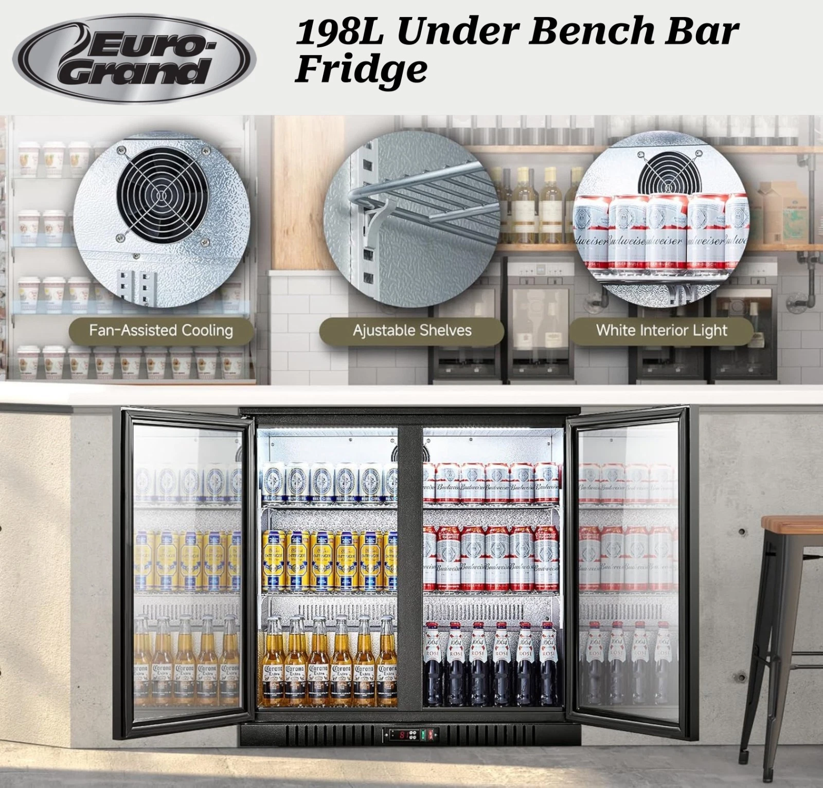 Euro Grand 198L Under Bench Beer Back Bar Fridge Mini Freezer Refrigerator - Picture 10 of 16