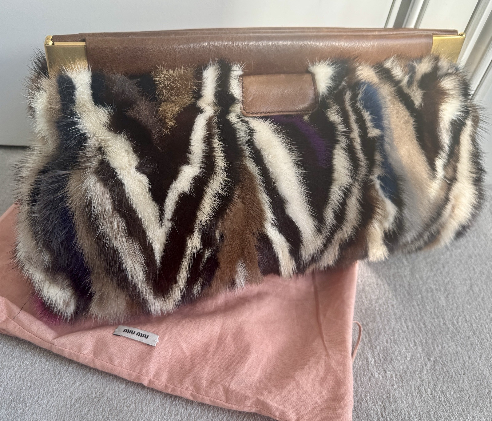 Miu Miu Clutch Bag In Rainbow Mink Patchwork Mult… - image 1