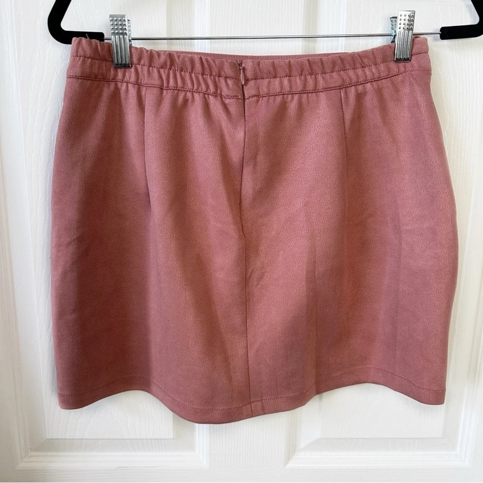ASOS Bershka Faux Suede Utility Mini Skirt High Rise Belted Mauve Pink Women's L - Image 4 of 4