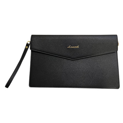 Lovevook Oversized Black Envelope Clutch Vegan Leather Wristlet 12  x 7.5 